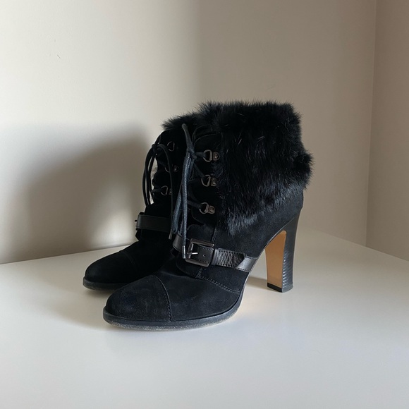 Aquatalia Grandly Suede-Rabbit Fur Lace-Up Boot Black - Picture 7 of 16